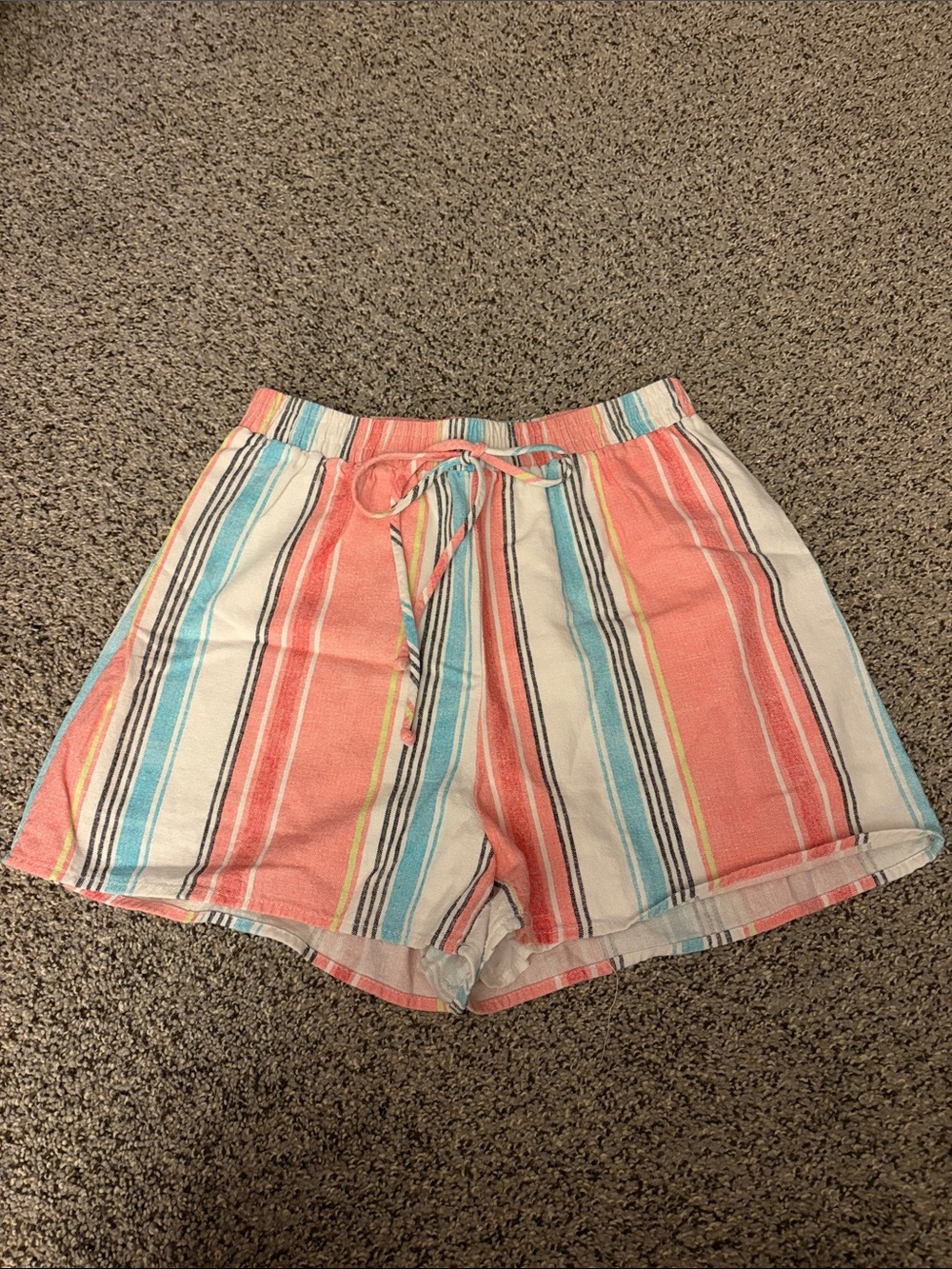 Striped Drawstring Linen Women’s Shorts - Coral Multi